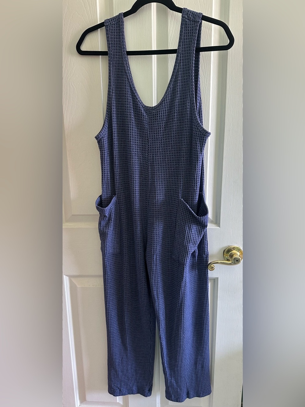 BUCKETLIST Navy Waffle Knit Sleeveless Jumpsuit with Pockets